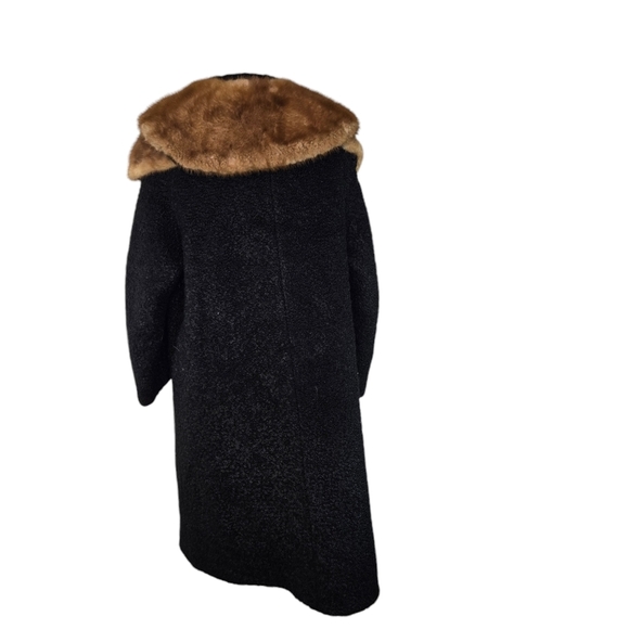 Vtg 60s Curlinda black Faux Curly Persian Lamb Mink Princess Coat - Picture 2 of 15